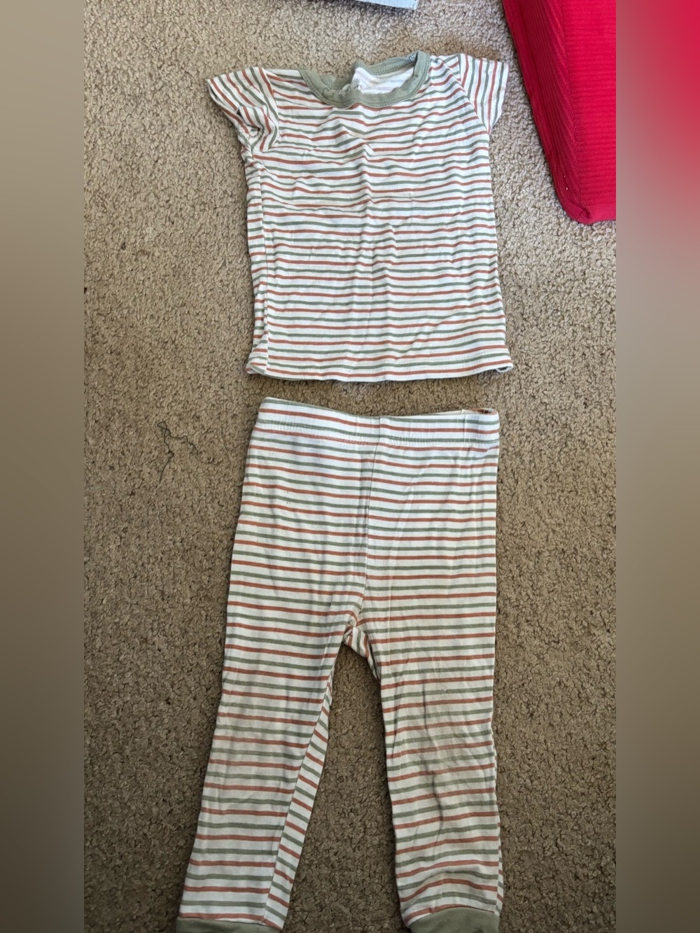 Kids Two-Piece Striped Pajama Set in Cream, Green & Rust